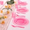 imageWDF 25 Guest Pink Plates with Pink Plastic SilverwareampampPink CupsNeon Clear Disposable Dinnerware include 50 Plates25Forks 25 Knives 25 Spoons25 Plastic Cups for Party and Baby ShowerPink