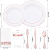 imageWDF 25Guest Disposable Rose Gold Plastic Dinnerware Set Include 50 Rose Gold Plastic Plates 75 Plastic Silverware 25 Cups and 25 Napkins for WeddingPartyMothers Day
