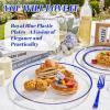 imageWDF 25Pack Gold Charger Plates  12inch Clear Chargers with Gold Trim  Clear Plates Disposable for Dinner PartyWeddingBirthdayBlue