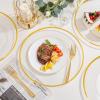 imageWDF 25Pack Gold Charger Plates  12inch Clear Chargers with Gold Trim  Clear Plates Disposable for Dinner PartyWeddingBirthdayClear and Gold