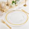 imageWDF 25Pack Gold Charger Plates  12inch Clear Chargers with Gold Trim  Clear Plates Disposable for Dinner PartyWeddingBirthdayClear and Gold