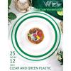 imageWDF 25Pack Gold Charger Plates  12inch Clear Chargers with Gold Trim  Clear Plates Disposable for Dinner PartyWeddingBirthdayGreen