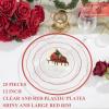 imageWDF 25Pack Gold Charger Plates  12inch Clear Chargers with Gold Trim  Clear Plates Disposable for Dinner PartyWeddingBirthdayRed