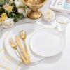 imageWDF 300PCS White and Gold Plates  Wedding Plastic Dinnerware Set for 50 Guests Include 50 Dinner ampamp 50 Cake Plates 50 Cutlery 50 Cups for Wedding Birthday PartyWhite and Gold