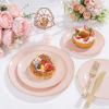imageWDF 300PCS White and Gold Plates  Wedding Plastic Dinnerware Set for 50 Guests Include 50 Dinner ampamp 50 Cake Plates 50 Cutlery 50 Cups for Wedding Birthday PartyPink and Gold