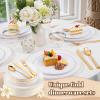 imageWDF 300PCS White and Gold Plates  Wedding Plastic Dinnerware Set for 50 Guests Include 50 Dinner ampamp 50 Cake Plates 50 Cutlery 50 Cups for Wedding Birthday PartyWhite and Gold