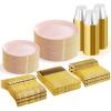 imageWDF 300PCS White and Gold Plates  Wedding Plastic Dinnerware Set for 50 Guests Include 50 Dinner ampamp 50 Cake Plates 50 Cutlery 50 Cups for Wedding Birthday PartyPink and Gold