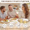 imageWDF 300PCS White and Gold Plates  Wedding Plastic Dinnerware Set for 50 Guests Include 50 Dinner ampamp 50 Cake Plates 50 Cutlery 50 Cups for Wedding Birthday PartyWhite and Gold