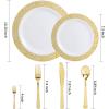 imageWDF 300PCS White and Gold Plates  Wedding Plastic Dinnerware Set for 50 Guests Include 50 Dinner ampamp 50 Cake Plates 50 Cutlery 50 Cups for Wedding Birthday PartyGold