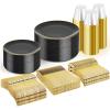 imageWDF 300PCS White and Gold Plates  Wedding Plastic Dinnerware Set for 50 Guests Include 50 Dinner ampamp 50 Cake Plates 50 Cutlery 50 Cups for Wedding Birthday PartyBlack and Gold