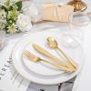imageWDF 300PCS White and Gold Plates  Wedding Plastic Dinnerware Set for 50 Guests Include 50 Dinner ampamp 50 Cake Plates 50 Cutlery 50 Cups for Wedding Birthday PartyWhite and Gold