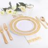 imageWDF 300PCS White and Gold Plates  Wedding Plastic Dinnerware Set for 50 Guests Include 50 Dinner ampamp 50 Cake Plates 50 Cutlery 50 Cups for Wedding Birthday PartyGold