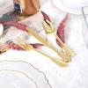 imageWDF 30Guest Clear and Gold Plastic Plates with Gold Plastic Silverware include 30 Dinner Plates30 Salad Plates30 Forks 30 Knives30 Spoons30 Cups for Weddings Parties