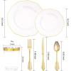 imageWDF 30Guest Clear and Gold Plastic Plates with Gold Plastic Silverware include 30 Dinner Plates30 Salad Plates30 Forks 30 Knives30 Spoons30 Cups for Weddings Parties