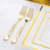 imageWDF 50 Guest Gold Plastic Plates with Disposable Cutleryampamp CupsSquare Disposable PlatesGold Plastic Utensils Set and Napkins for Weddingampamp Parties