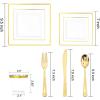 imageWDF 50 Guest Gold Plastic Plates with Disposable Cutleryampamp CupsSquare Disposable PlatesGold Plastic Utensils Set and Napkins for Weddingampamp Parties