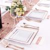 imageWDF 50 Guest Rose Gold Plates with Disposable Cutleryampamp Plastic CupsSquare Rose Gold Plates and Napkins Party SuppliesPlastic Dinnerwarefor Weddingampamp Parties