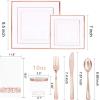 imageWDF 50 Guest Rose Gold Plates with Disposable Cutleryampamp Plastic CupsSquare Rose Gold Plates and Napkins Party SuppliesPlastic Dinnerwarefor Weddingampamp Parties