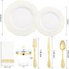 imageWDF 50Guest Gold Plastic Plates  Disposable White ampamp Gold Plastic Dinnerware for Weddings ampamp Parties