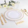 imageWDF Rose Gold Pink Plastic Plates with Pink Plastic Silverware include 40 Dinner ampamp Salad Plates 40Forks 40 Knives 40 Spoons for WeddingPartyGold