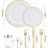 imageWDF Rose Gold Pink Plastic Plates with Pink Plastic Silverware include 40 Dinner ampamp Salad Plates 40Forks 40 Knives 40 Spoons for WeddingPartyGold