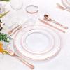 imageWDF Rose Gold Pink Plastic Plates with Pink Plastic Silverware include 40 Dinner ampamp Salad Plates 40Forks 40 Knives 40 Spoons for WeddingPartyRose Gold