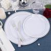imageWDF Rose Gold Pink Plastic Plates with Pink Plastic Silverware include 40 Dinner ampamp Salad Plates 40Forks 40 Knives 40 Spoons for WeddingPartySilver