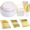 image350 Pieces Black and Gold Plastic Plates with Disposable Silverware Include 50 Dinner Plates 9 50 Dessert Plates 63 50 Black Cups 9 OZ 50 Pre Rolled Napkins for new yearGold  Modern
