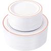 imageWDF 120PCS Plastic Christmas Plates White Silver Rim  Disposable Plates including 60PCS for Dinner 1025inch 60 SaladDessert Plates 75inch Heavy Duty WeddingRose Gold