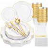 imageWDF 175Pcs Pink Plastic Plates  Pink and Gold Plates Disposable 25guest Plastic Dinnerware Ideal for Tea PartyBridal ShowerWeddingBaby ShowerBirtyday PartyWhite and Gold