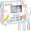 imageWDF 180 Pieces Black and Gold Plastic Silverware Halloween Black Plastic Cutlery Incluede 60 Forks 60 Knives 60 Spoons Heavy Duty Disposable Flatware  Gold Utensils for HalloweenPartyDaily UseRainbow