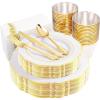 imageWDF 25 Guest Gold Plastic Plates ampamp Silverware ampamp Cups  50 Plates 75 Silverware 25 Cups ampamp Napkins for Mothers Day