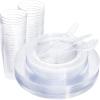 imageWDF 25 Guest Pink Plates with Pink Plastic SilverwareampampPink CupsNeon Clear Disposable Dinnerware include 50 Plates25Forks 25 Knives 25 Spoons25 Plastic Cups for Party and Baby ShowerClear