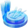 imageWDF 25 Guest Pink Plates with Pink Plastic SilverwareampampPink CupsNeon Clear Disposable Dinnerware include 50 Plates25Forks 25 Knives 25 Spoons25 Plastic Cups for Party and Baby ShowerBlue