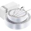 imageWDF 300PCS White and Gold Plates  Wedding Plastic Dinnerware Set for 50 Guests Include 50 Dinner ampamp 50 Cake Plates 50 Cutlery 50 Cups for Wedding Birthday PartySilver