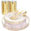 imageWDF 30Guest Clear and Gold Plastic Plates with Gold Plastic Silverware include 30 Dinner Plates30 Salad Plates30 Forks 30 Knives30 Spoons30 Cups for Weddings Parties