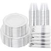 imageWDF 350Pieces Silver Plastic PlatesampampPre Rolled Napkins with Silver Plastic Cutlery Baroque WhiteampampSilver plates Include100 Plastic Plates 50 Cutlery with Napkins and 50 Silver Clear Cups