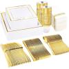 imageWDF 50 Guest Gold Plastic Plates with Disposable Cutleryampamp CupsSquare Disposable PlatesGold Plastic Utensils Set and Napkins for Weddingampamp Parties