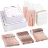 imageWDF 50 Guest Rose Gold Plates with Disposable Cutleryampamp Plastic CupsSquare Rose Gold Plates and Napkins Party SuppliesPlastic Dinnerwarefor Weddingampamp Parties