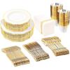 imageWDF 50Guest Gold Plastic Plates  Disposable White ampamp Gold Plastic Dinnerware for Weddings ampamp Parties