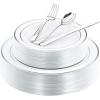 imageWDF Rose Gold Pink Plastic Plates with Pink Plastic Silverware include 40 Dinner ampamp Salad Plates 40Forks 40 Knives 40 Spoons for WeddingPartySilver