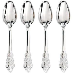 imageWDF 100 Piece Silver Plastic Spoons Disposable  693 Inch Baroque Silver Plastic Silverware for Dessert Cake  Heavy Duty Plastic Spoons for Party Wedding or Daily UsingArgent