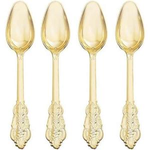 imageWDF 100 Piece Silver Plastic Spoons Disposable  693 Inch Baroque Silver Plastic Silverware for Dessert Cake  Heavy Duty Plastic Spoons for Party Wedding or Daily UsingGolden