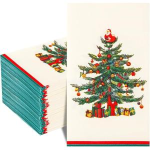 imageWDF 100Pack Colorful Christmas Hand Towels ampamp Napkins  3 Ply Disposable Tree Napkins With Merry Bright Colors for Bathroom ampamp Table DecorGreen