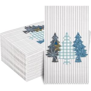 imageWDF 100Pack Colorful Christmas Hand Towels ampamp Napkins  3 Ply Disposable Tree Napkins With Merry Bright Colors for Bathroom ampamp Table DecorWhite and Blue