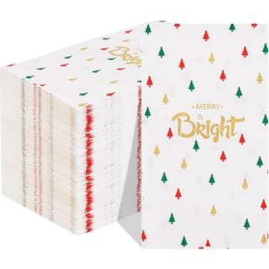 imageWDF 100Pack Colorful Christmas Hand Towels ampamp Napkins  3 Ply Disposable Tree Napkins With Merry Bright Colors for Bathroom ampamp Table DecorWhite