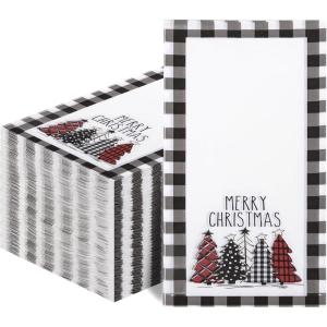 imageWDF 100Pack Colorful Christmas Hand Towels ampamp Napkins  3 Ply Disposable Tree Napkins With Merry Bright Colors for Bathroom ampamp Table DecorWhite And Black