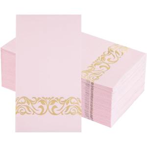 imageWDF 100Pack Gold Christmas Napkins Disposable  3ply Christmas Tree Paper Napkins Premium Quality Disposable Gold Napkins Party Dinner Napkins for Christmas Tableware DecorPink and Gold