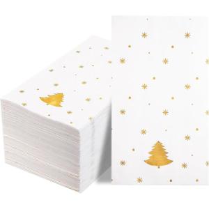 imageWDF 100Pack Gold Christmas Napkins Disposable  3ply Christmas Tree Paper Napkins Premium Quality Disposable Gold Napkins Party Dinner Napkins for Christmas Tableware DecorGold Tree