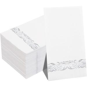 imageWDF 100Pack Pink Napkins Disposable3ply Pink Paper Napkins Gold Rim Premium QualityNapkins for Bridal ampamp Baby Shower WeddingWhite and Silver  150PCS